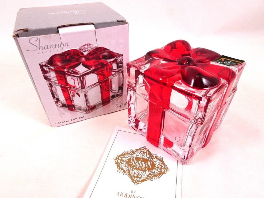 Shannon Crystal Bow Box 3 in Lead Crystal Trinket Box Glass Heavy Gift Jewelry